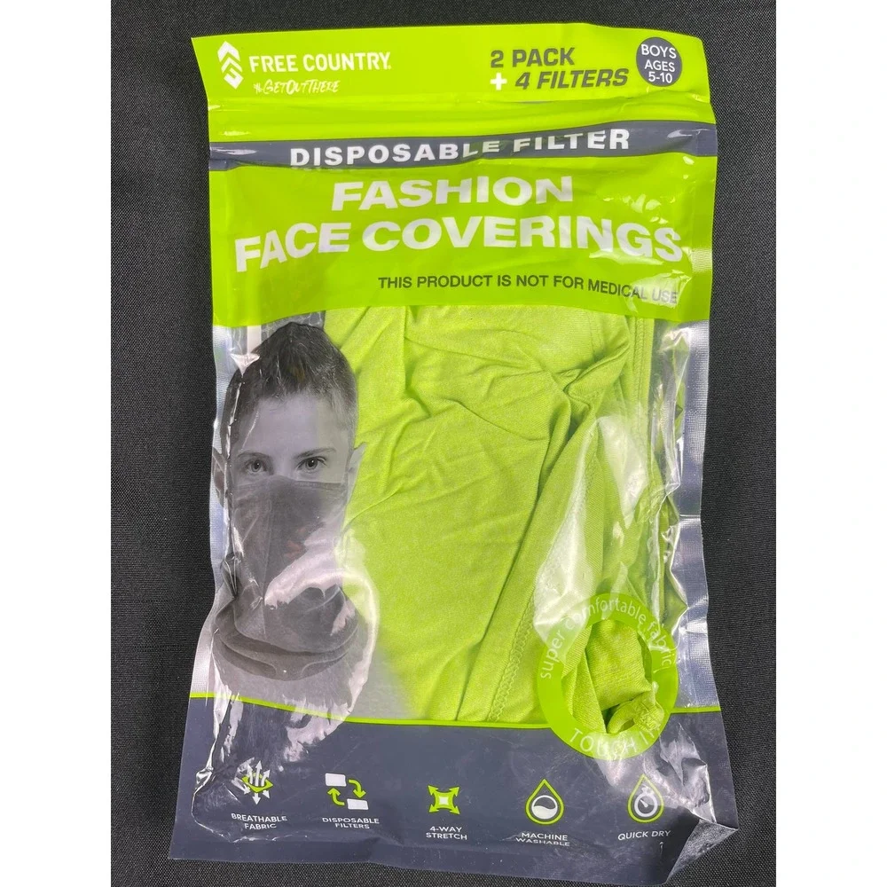 Free Country Boys' Neon Green Fashion Face Covering - 2 Pack + Filters